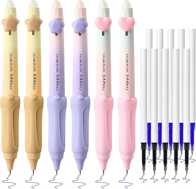 Temiary 6 Pcs Retractable Erasable Gel Pens & 10 Pcs Refills, Ink Pen with Eraser, 0.5 mm Fine Point Smooth Writing for Crossword Puzzles Journal Supplies (Pastel)
