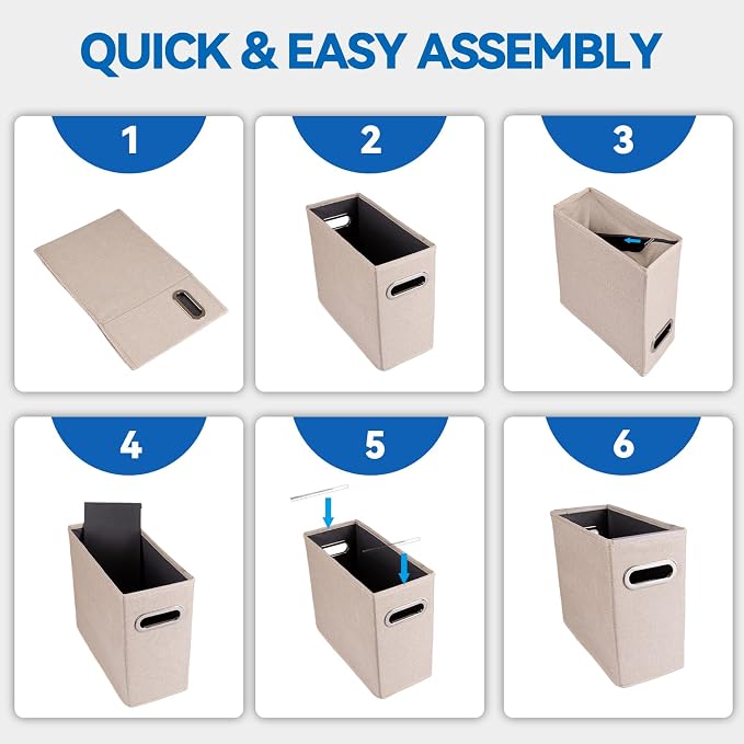 8 Pack Letter Size File Storage Box Collapsible，Fabric Hanging File Folders Organizer, Portable Office Document Holder with Metal Handle, Smooth PVC Rails, Beige