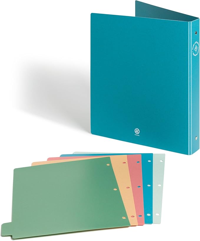 U Brands U-Eco Poly 1" Binder + 5 Tab Divider Set, 8.5'' x 11'', Ocean, Two-Pockets, Letter Size (6598U01-12)