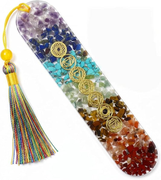 Fantasy Vintage Bookmark Gifts - 7 Chakra Stones Healing Crystals Resin Bookmarks for Women Men Book Lovers Beaded Tassels Page Marks Reading Accessories Bookish Birthday Graduation Gift
