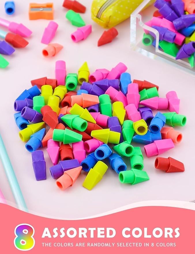 20PCS Colorful Pencil Eraser caps - Perfect as Pencil top Eraser for Students, Art Drawing, Teachers, and School or Office Supplies - Durable and Suitable for Both Kids and Adults
