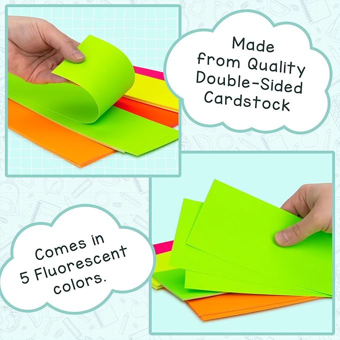 Hygloss Unruled Sentence Strips for Teachers-50, 5 Bright Neon Colors-3" x 22"-Perfect Classroom Supplies-Fluorescent Cardstock, Teacher Must Haves