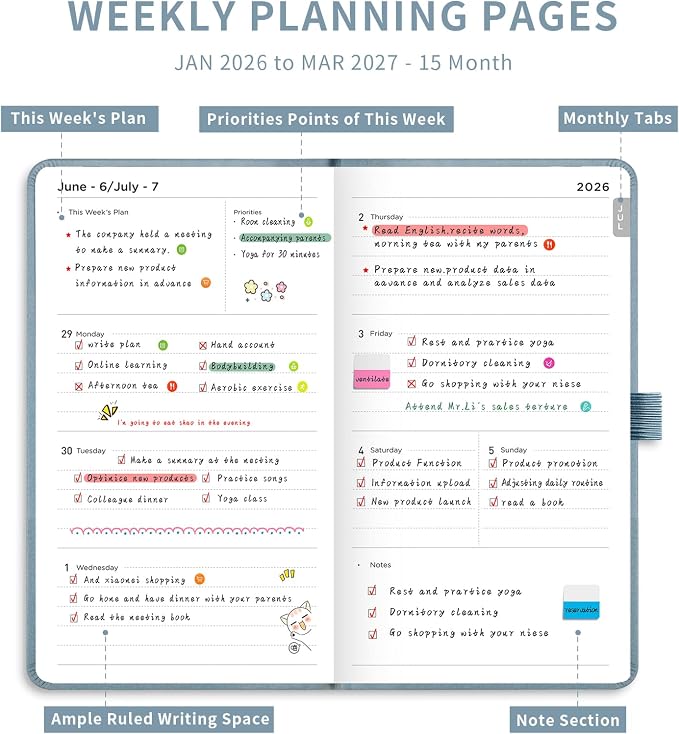 AHGXG Pocket Calendar 2026-2027, July 2026 - June 2027, Academic Planner, Weekly and Monthly, Small Size for Purse, Hardcover, 12-Month Tabs, for Women, School, 3.9"X 6.7" (Gray Blue)