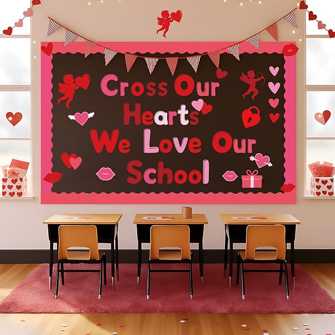 Kosiz Valentine's Day Bulletin Board Decoration Set 118 ft Scalloped Bulletin Board Borders Classroom Poster Border Trim with 257 Pcs Letter Number Symbol Cutout for School Decor