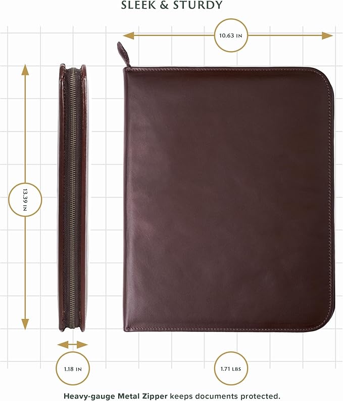 OLDE YORK Leather Padfolio — Leather Binder Portfolio for Men, Padfolio for Men & Women — 100% Authentic Top-Grain Leather (Dark Brown)