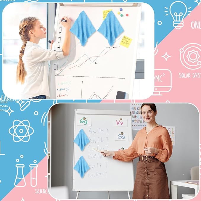 Fanfanwin 6 Pack Magnetic Microfiber Cleaning Cloth, Colorful Whiteboard Dry Erase, Magnetism Whiteboard Eraser for Blackboards Classroom Chalkboards Washable Home Office 10'' x 10''(Blue)
