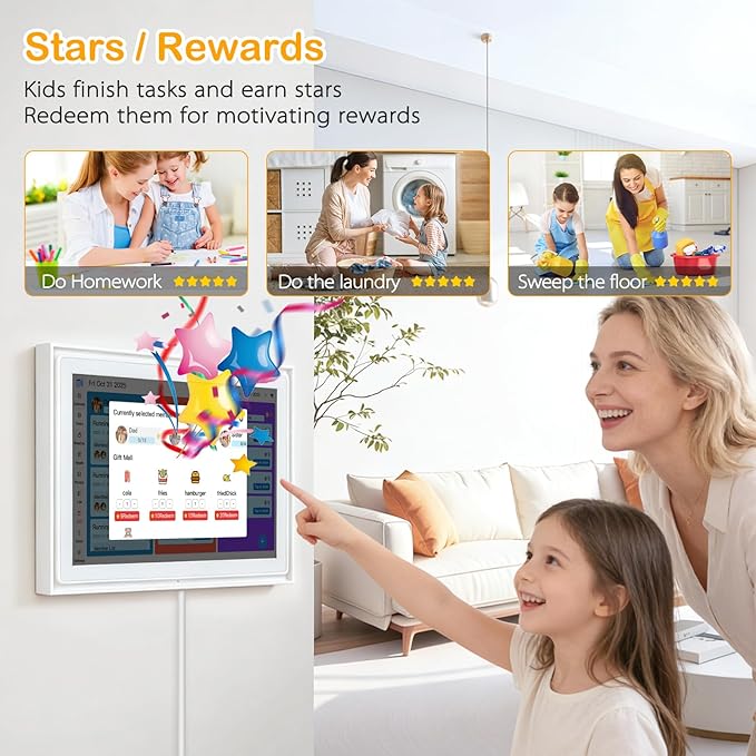 Digital Wall Calendar, 12.3 inch 1920x1280 IPS, Touch Screen Electric Home Organizor, Family Chore Charts and Meal Planner, Interactive Display schedule, Desk and Wall Mounted, Smart Electronic Calendars with Free App