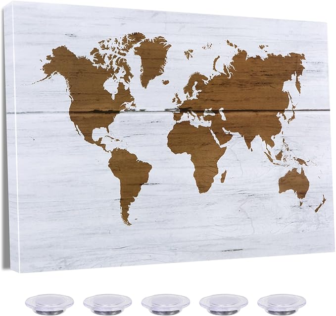 Dry Erase Board，Decorative Print Magnetic Surface White Board for Wall with Design, 16 x 12 inches Frameless Dry Erase Board for Wall, World Map, Magnets Included（W-MAP,4030,1p）