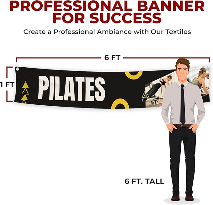 Pilaates Large Banners and Signs for Outdoor by Mavis Printing-Polyester Banner with 4 Holes for Easy Hang Indoor & Outdoor|4x1 Feet HD Print Sign to Promote Church| Made in USA