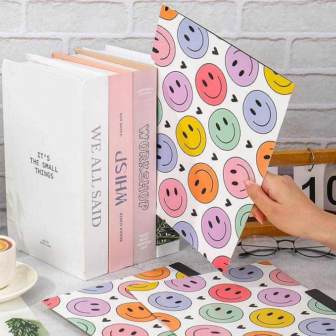 JarThenaAMCS 12 Pcs Boho Happy Face File Folders Letter Size 1/3 Cut Tab Pastel Smile Face Heart Decorative File Pockets for Back to School Filing Cabinet Office Home Classroom Supplies, 8.5 x 11 Inch