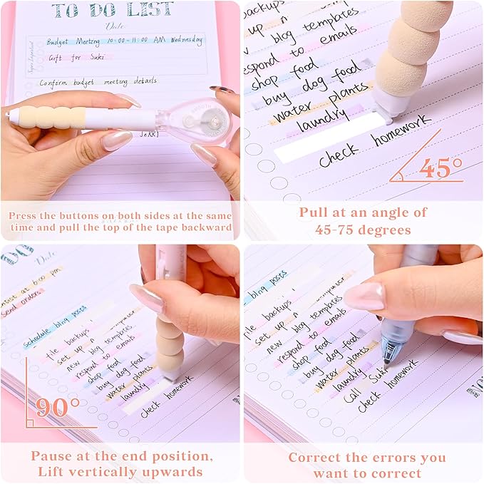 Temiary 4 Pcs White Correction Tape Pen, 19.69 ft Smooth Pull Out Tape Pens, Instantly Dry, Easy to Use Applicator for School Office Supplies (White)