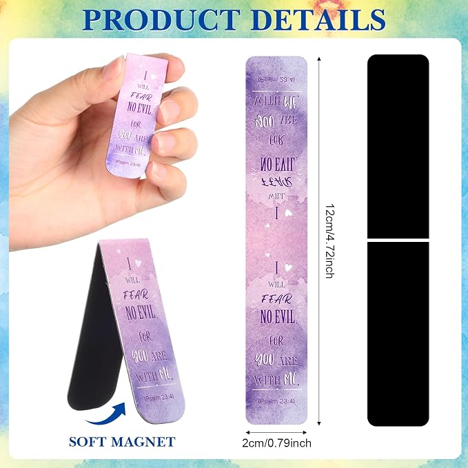 Zonon 48 Pcs Bible Verse Magnetic Christian Bookmarks, 0.8x4.7in Inspirational Scripture Book Markers for Women Men Religious Motivational Page Clips Book Lovers Reading Gifts(Watercolor Style)