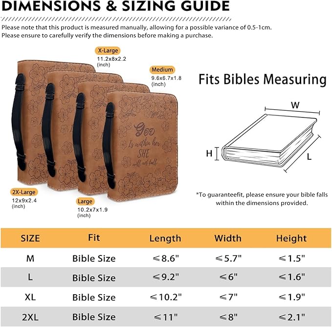 Brown Leather Study Bible Case THE GOD Print Bible Cover Case Women Durable Carrying Book Case Church Bag Bible Study Supplies Accessories Size：2XL