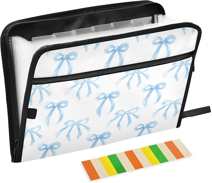 Watercolor Blue Bows Accordion File Organizer Expanding Document Folder with 13 Pockets Portable File Folder for A4 Letter Size