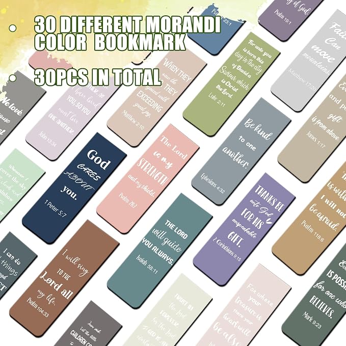 Chinco 30 Pcs Magnetic Christian Bookmarks - Bible Verse Inspirational Scripture Page Clips, Religious Prayer Bookmarks for Women, Kids, Teachers, Church Supplies & School Gifts(Morandi)