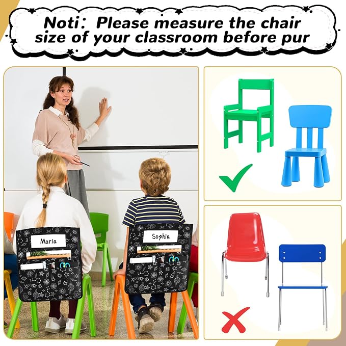 gisgfim 12 Pcs Cute Chair Pockets for Classroom 16.7 x 19.3 Inch Starry Sky Star Theme Cover with Name Tag Chairback Organizer Pouch for Elementary School Daycare Supply