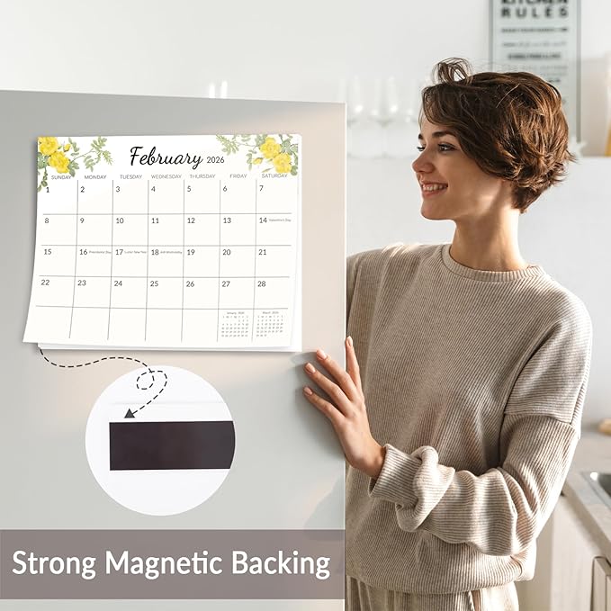 Magnetic Calendar for Refrigerator, 10"x 8" Fridge Calendar from Jan. 2026 to Dec. 2027, Wall Calendars 2026-2027 Prefect for Planning and Organizing Your Life - Flower