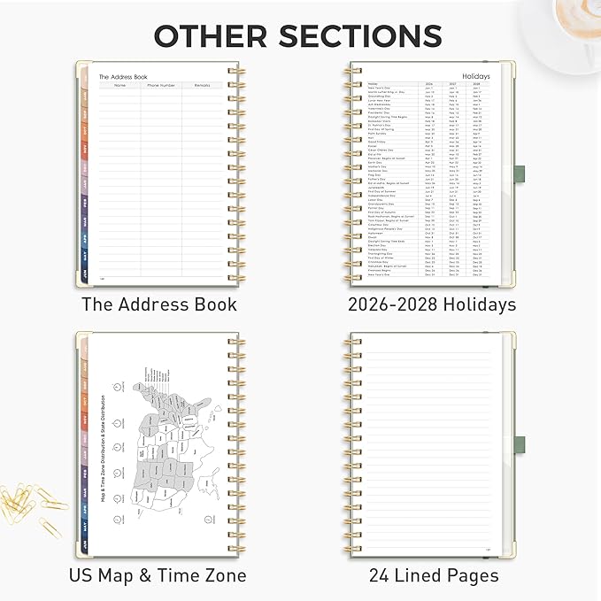 RETTACY Academic Planner 2026-2027, Weekly and Monthly, July 2026 - June 2027, Medium Size (5.7" x 8.3"), Calendar, Agenda, 12-Month Tabs, Hardcover, for Student, Teacher, School (Light Green)