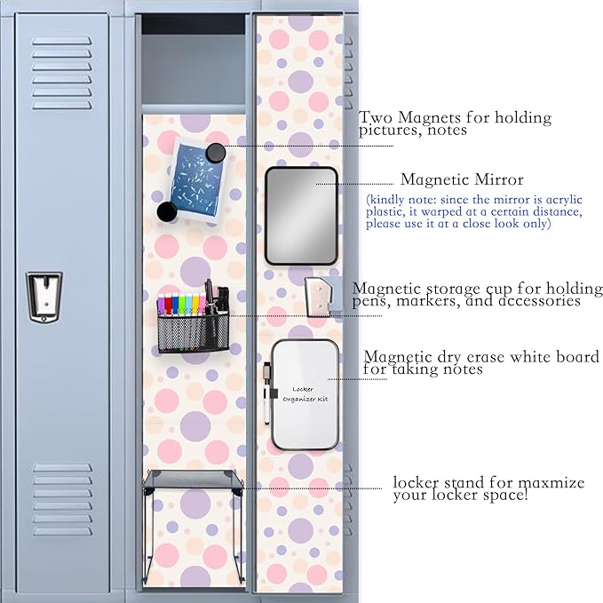 Svartur Black Locker Organizer Kit with Shelf, Shelf, Mirror, Pen Holder, Whiteboard, Back to School Essentials, 7-Piece Decoration Kit