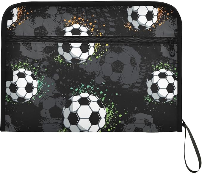 Grunge Urban Soccer Ball File Folders, Plastic Folders with 13 Pockets, Expandable File Folder for Documents School Students Office, Aesthetic Folder with Labels A4 Letter Size