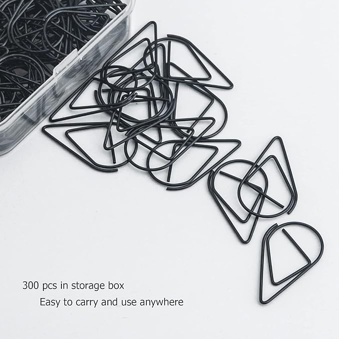 100 Pieces Black Cute Paper Clips Medium, Smooth Stainless Steel Drop-Shaped Wire Paperclips for Office Supplies Wedding Women Girls Kids Students by VENCINK (1.3 inch/33 mm)