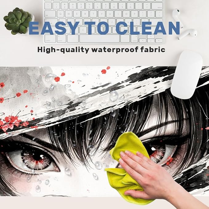 Japanese Anime Gaming Mouse Pad 35.4 x 15.7 Inches Cherry Blossoms Anime Eyes Desk Mat with Non-Slip Rubber Base, Stitched Edges for Gaming,Office
