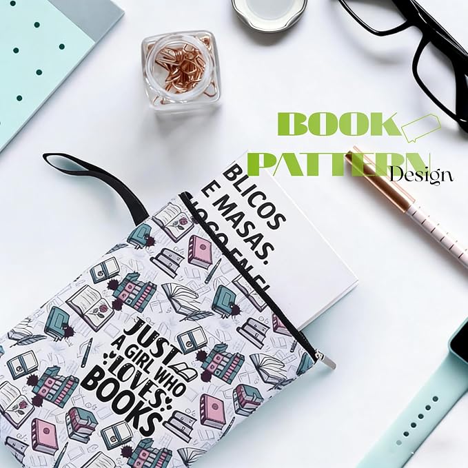 Book Sleeve with Zipper, Book Protector Pouch for Book Lovers, Fabric Book Cover with Front Pocket for Hardcover & Paperback, Travel Case Reading Accessories, Graduation Gift Bookish Gifts