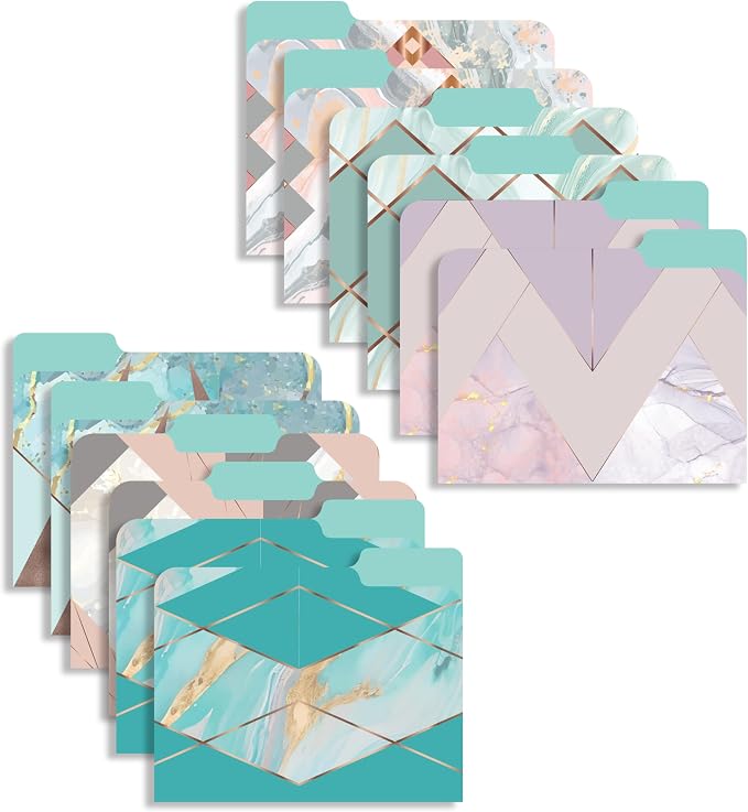 Decorative File Folders 1/3 Cut Tab, 12 Pack Marble Design, Heavyweight Laminated Letter Size (9.5” x 11.5”), Stylish Fashion File Folders for Home, Office & School Organization (Gold Marble)