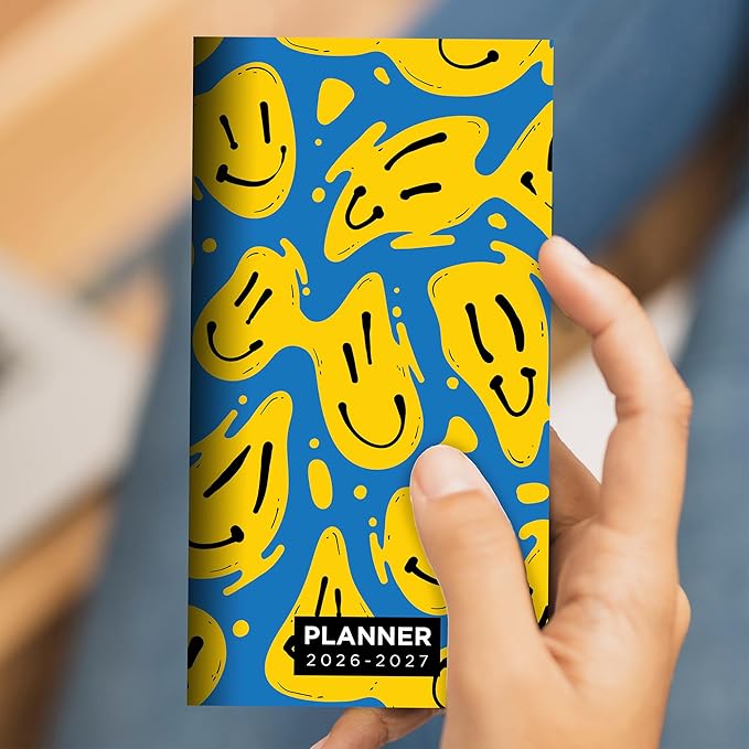 TF Publishing 2026-2027 Smiley Small Monthly Pocket Planner with 2 Page Large Calendar Grid and Lined Notes Section - 2 Year Pocket Calendar 2026-2027 Perfect for Purse - 3.5in x 6.5in