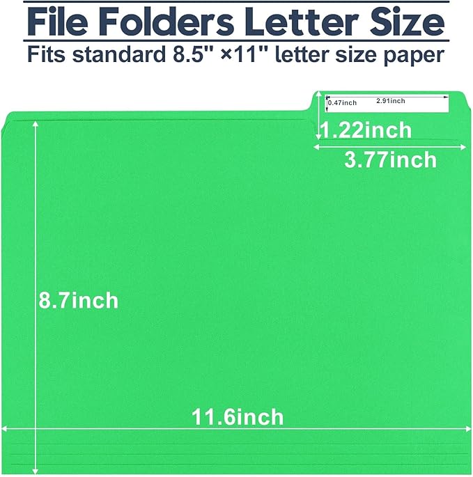 File Folders,150 Pack Letter Size Colored File Folders,8.5" x 11",1/3 Cut Tab,Durable Paper Bulk Folders with Blank Labels,File Folders for Office Business School Home Use,Grass Green