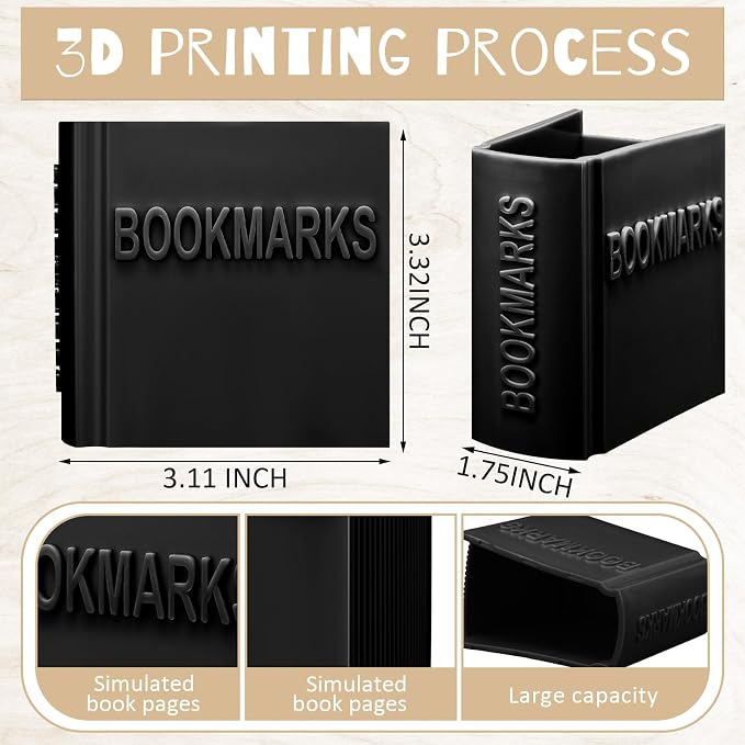 Honeydak 3D Printed Book Shaped Bookmark Holder Book Lover Gift Bookish Accessory Office Desk Supplies Funny Bookmark Accessories End of Year Gift for Teacher(Black)