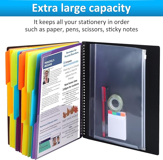HABGP 24 Pocket Plastic folders with Pockets, 12 Colors Multi Pocket Folder Binder with Dividers, Office Organizer Folder Letter Size School Supplies