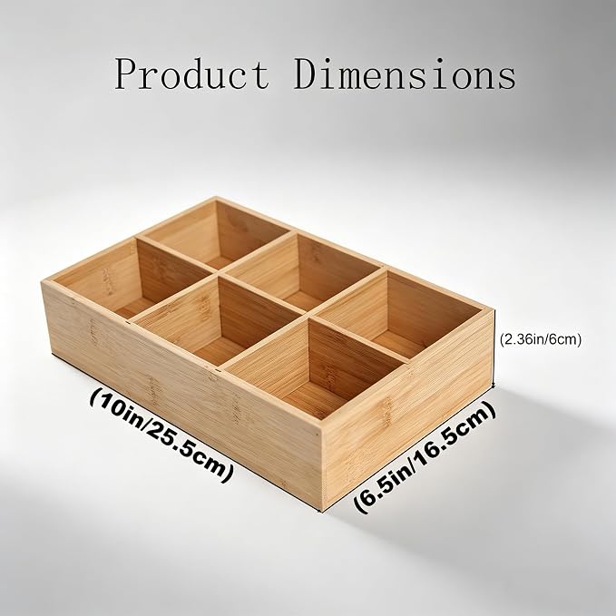 2 Pack Bamboo Desk Organizer with Adjustable Dividers, Modular Wooden Storage Trays for Tea Bags, Snacks, Makeup Office Supplies Drawer Organizer Set for Home & Kitchen