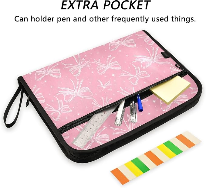 Pink Bows Accordion File Organizer Expanding Document Folder with 13 Pockets Portable File Folder for A4 Letter Size