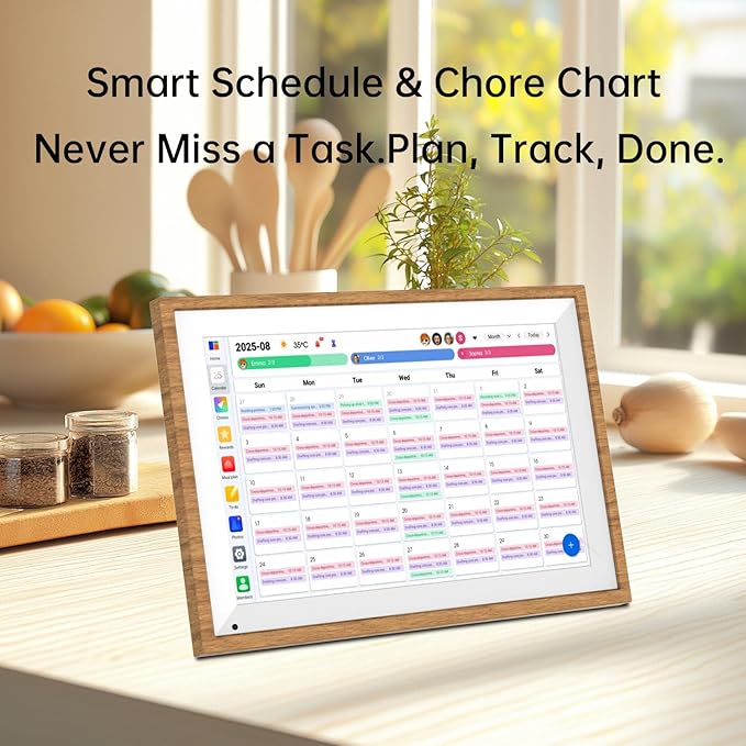 10.1 Inch Digital Calendar 2026 Chore Chart – Interactive Touchscreen Wall Planner, Smart Family Organizer for Family Schedules, Desktop and Wall Mountable, Woodgrain