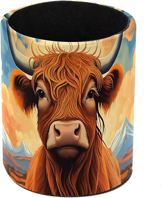 Highland Cow Pen Holder Pencil Organizer Cute Pencil Cup Desk Decor Makeup Brush Holder PU Multifunctional Office Supplies for Home Classroom School