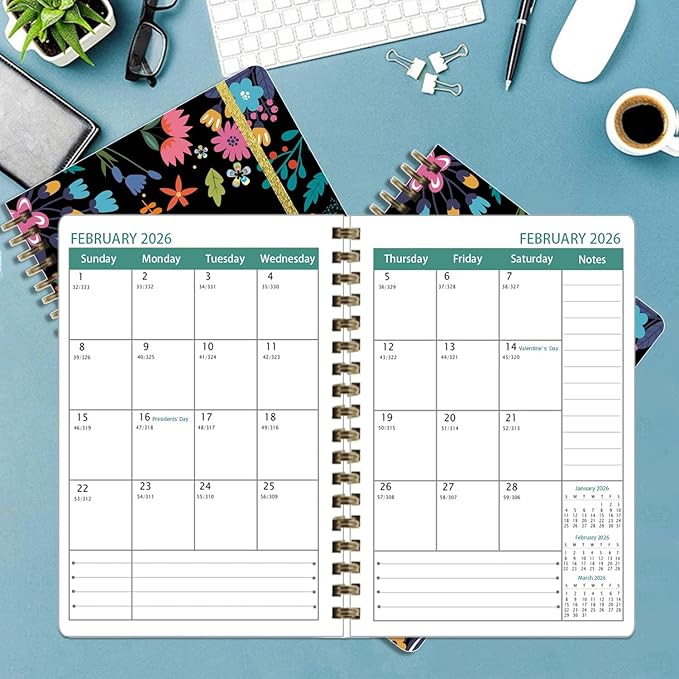 2026-2028 Planner, Three-Year Planner, Daily Plan and Monthly Plan Book, Bound with Iron Circle, A5 (8.26 "x 5.9") (Black)