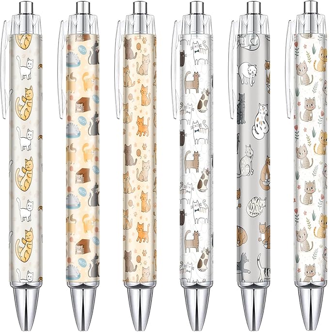 6PCS Cat Pattern Pens Set, Cats Writing Pens, Cute Accessories Items Stationary, Perfect for School, Office Supplies, Party Gifts, Theme Notebooks, Sticky Notes, Desk Accessories