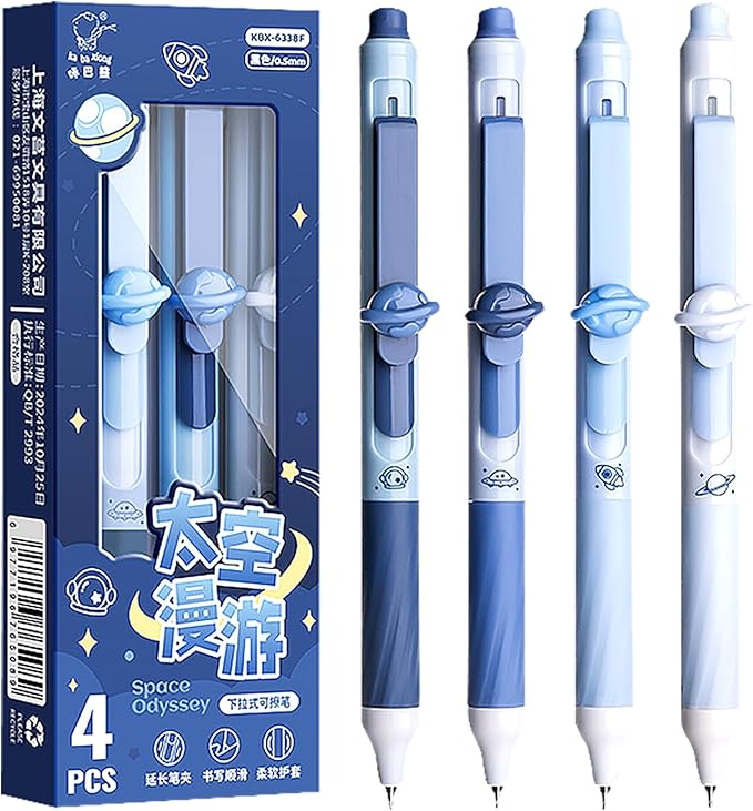 4pcs Blue Erasable Pens 0.5mm GelPens Black Ink Retractable Mistake-Free Smooth Writing Pens with Erasers for Women Men Office Supplies (blue 4pcs, Black)