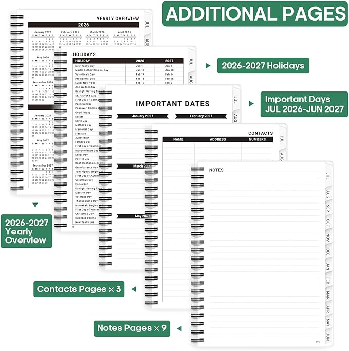 Academic Planner 2026-2027, Weekly and Monthly Calendar Book, July 2026 – June 2027, Hardcover Planner with Tabs, Perfect for Teachers, Students, Women & Men, A4 (8.5" x 11") - Leaf