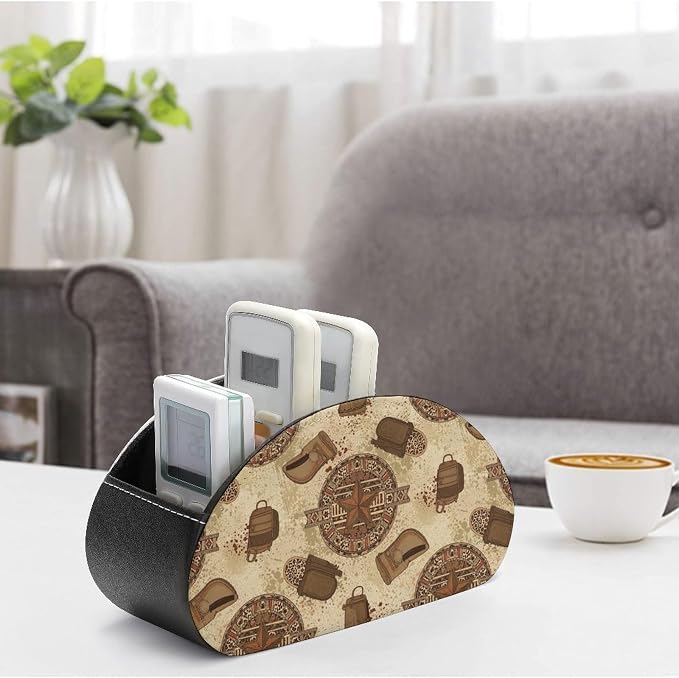 TV Remote Holder with 5 Compartments, PU Leather Desktop Organizer for Bedside Table, Office, and Living Room, Western Texas Star