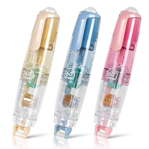 CHGANG Refillable Retractable White Out Correction Tape,3PCS Pen Shaped Whiteout Set with 360°Rotatable Tip,Easy to Use Cute Whiteout Tape for School Office Supplies