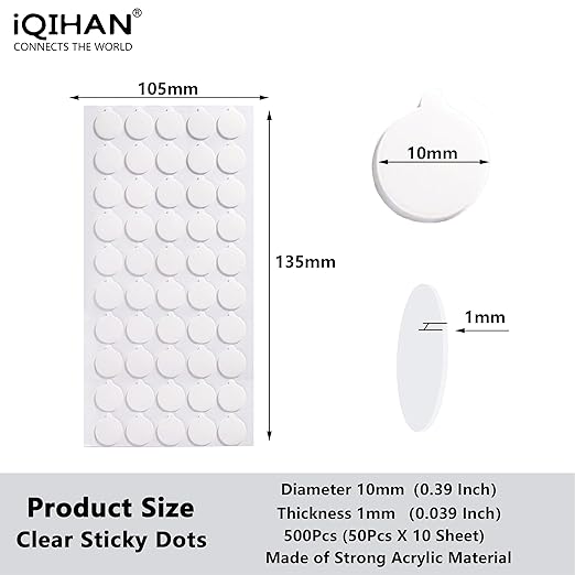 Double Sided Adhesive Dots 500 Pcs Mounting Putty Sticky Tack Clear Removable Round Glue Tape for Wall Crafts Festival Party Decorations (500PCS 0.49in)