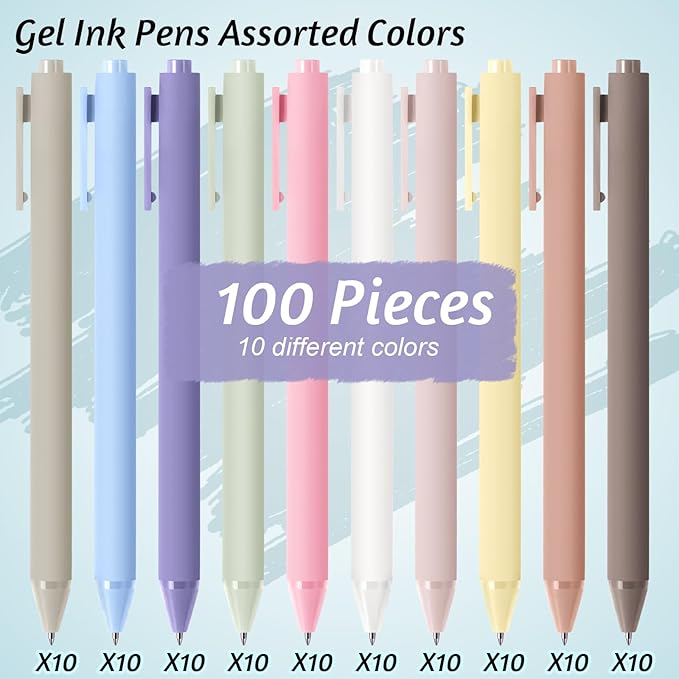 Crtiin 100 Pcs Gel Pens Bulk, 0.5mm Fine Point Black Ink Pens, Retractable Smooth Writing Quick Dry, Colored Aesthetic for School Office Journaling Teacher Appreciation Mother Day (Pastel Colors)
