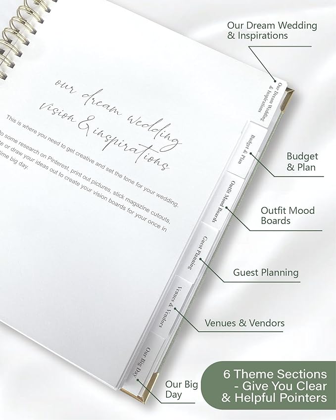 Wedding Planner Book and Organizer for Bride, Elegant Linen Cover Wedding Planning Binder with Checklists, Pockets & Calendars,Perfect Engagement Gifts for Couples