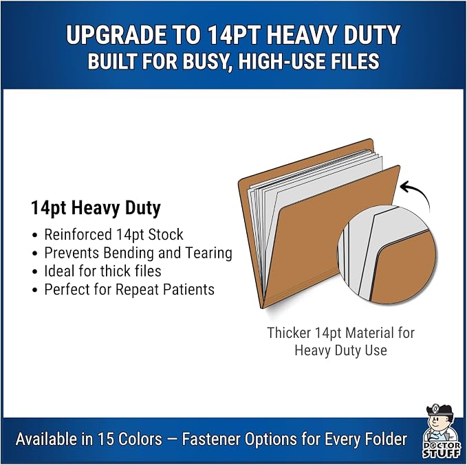 Brown File Folders, Doctor Stuff, Letter Size Reinforced End Tab Folder with 2" Bonded Fastener on Inside Front and Back, 14 pt Stock, Carton of 250