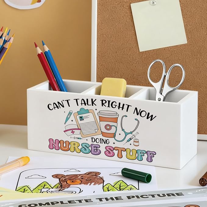 Funny Nurse Pen Pencil Holder, Nurses Appreciation Gifts Wood Desk Organizer and Accessories, Nurse Office Decor, Nursing Nurses Gifts for Women Pen Holder Desk Organizer for Office Tabletop