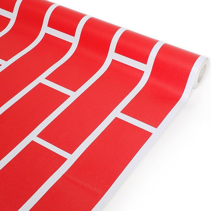 Christmas Red Brick Bulletin Board Roll Plastic 15.75inch x 23ft Peel and Stick Non-Fading Resistant Anti Wrinkle Christmas Bulletin Board Roll for Classroom Wrapping Paper Supply Wall Decoration