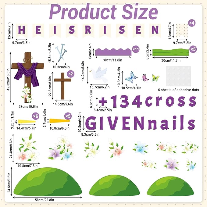 Easter Jesus Cross Bulletin Board Set Lent 1 Cross 3 Nails 4 Given Jesus Resurrection Classroom Decoration Easter Spring Religious Bulletin Board Cutouts for Church Classroom Chalkboard Wall Decor