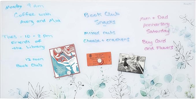 ECR4Kids MessageStor Dry-Erase Glass Board and Magnets, Office Essentials, Botanical